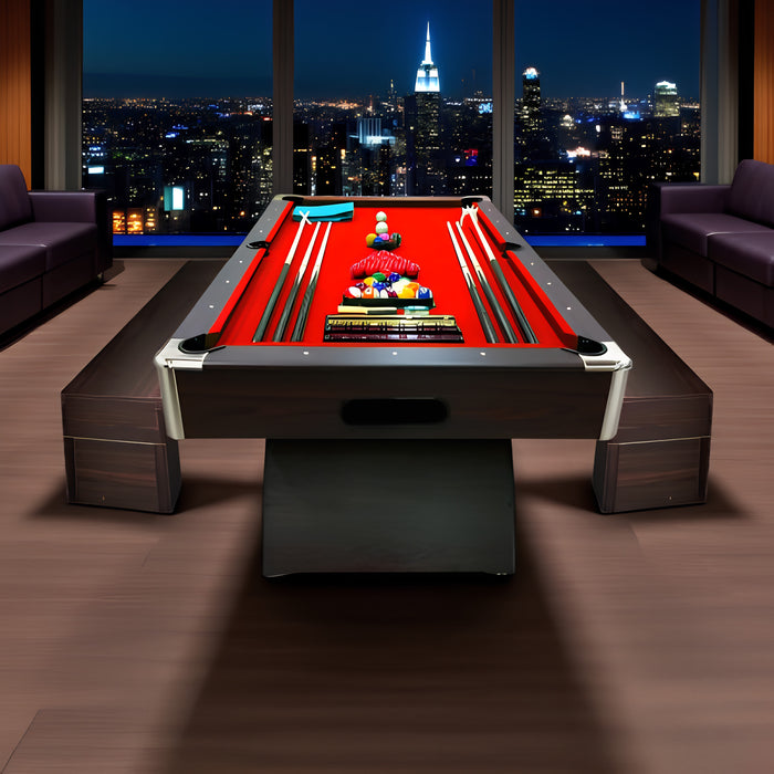 8FT Modern Billiard Table with Storage Benches – Green & Red