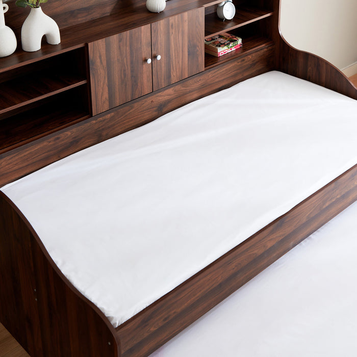 Single Cabin Bed with Pull-Out Trundle Bed - 90x190 cm (Beige / Brown)