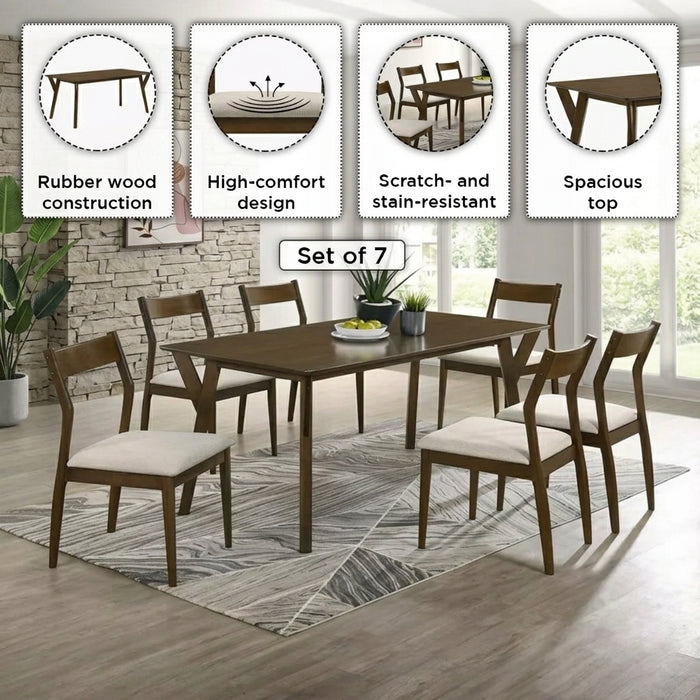 Nordic Solid Rubber Wood 6-Seater Dining Set with Upholstered Chairs