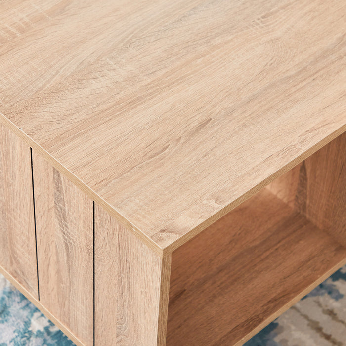 Mid-Century Rectangular Wooden Coffee Table with Storage Shelves