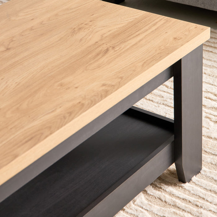 Modern Rectangular Wooden Coffee Table with Bottom Storage Shelf