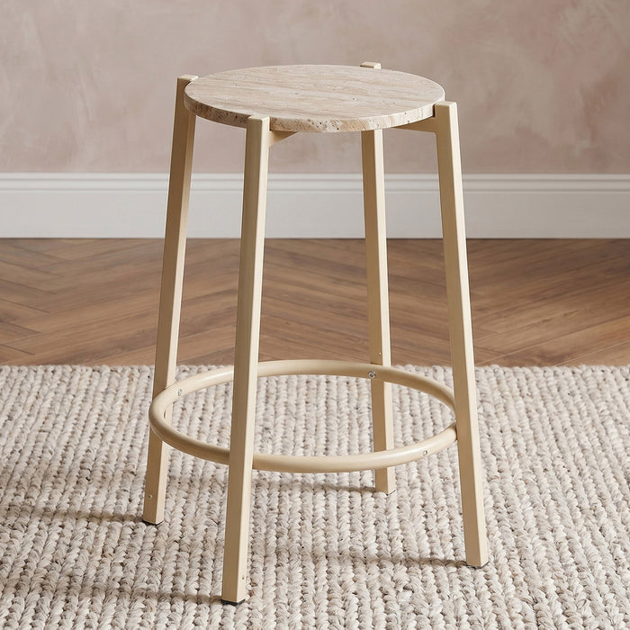 4-Seater Round Travertine Style Dining Set