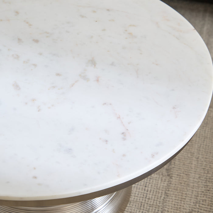 Genuine Marble Top Round Coffee Table with Metal Base