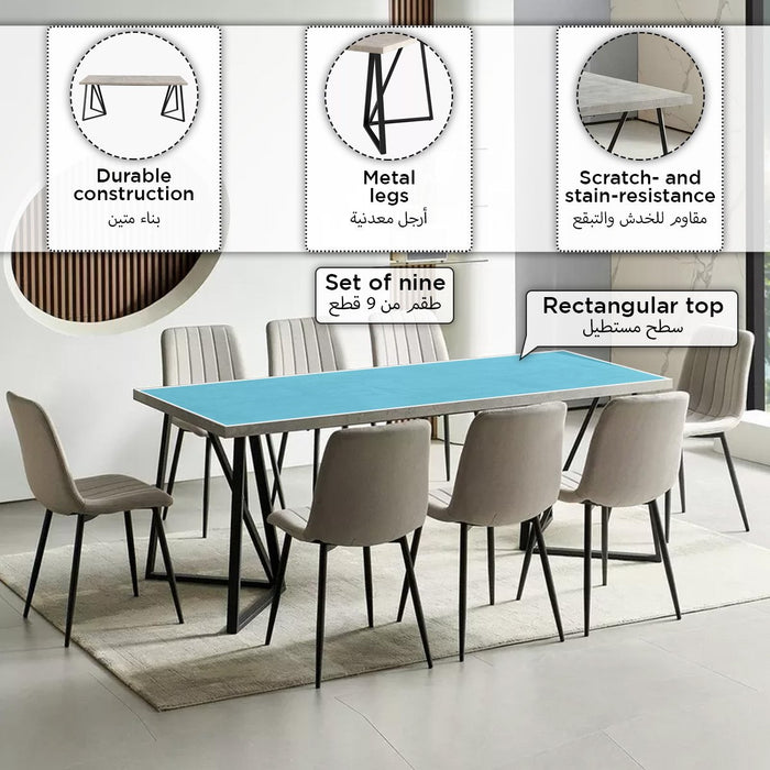 8-Seater Modern Dining Set - Light Wood Finish