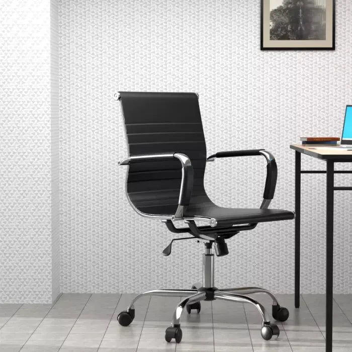 Low Back Chair Adjustable PU Chair with Fixed Arms, Tilt Lock and Rolling Castors Ideal for Home and Office