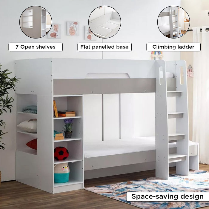 Modern Single Wooden Bunk Bed with Storage Shelves - 90x190 cm