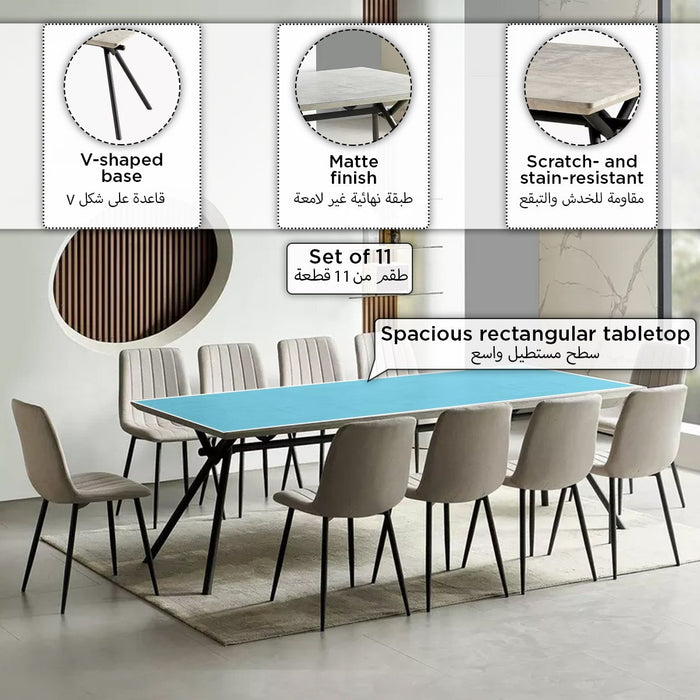 Modern 10-Seater Rectangular Dining Set with Upholstered Chairs
