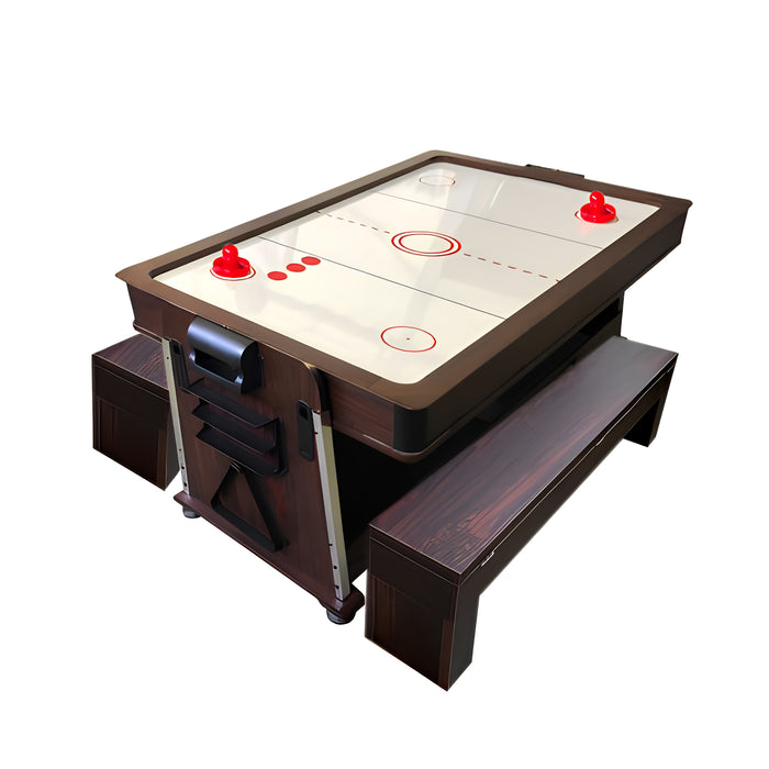 7 FT 4-in-1 Multi-Game Pool Table with Air Hockey, Table Tennis & Benches