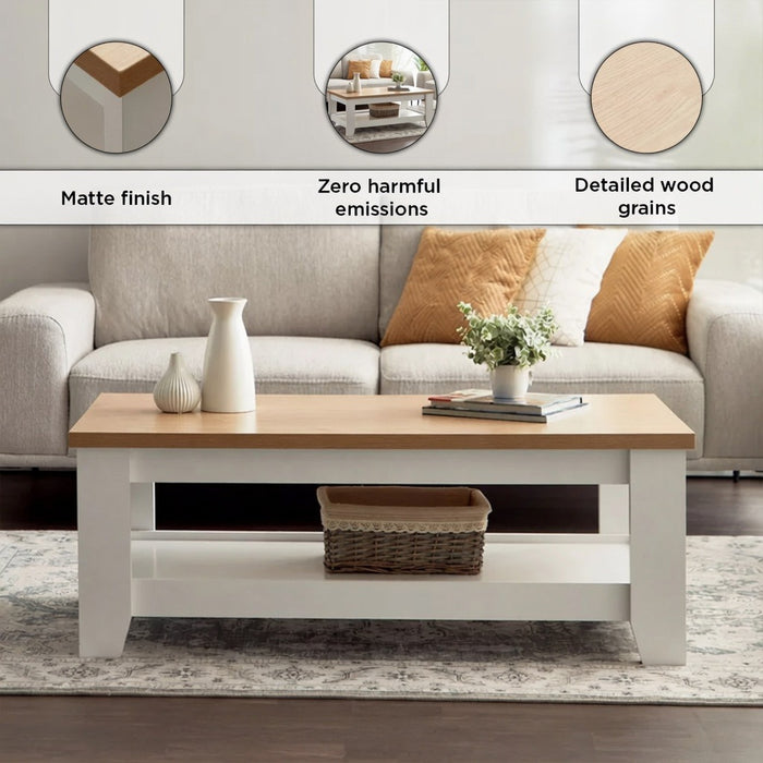Wooden Coffee Table with Bottom Storage Shelf