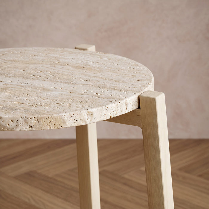 4-Seater Round Travertine Style Dining Set
