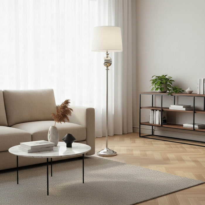 Polished Metal Floor Lamp with Crisp Linen Shade - 38x158 cm