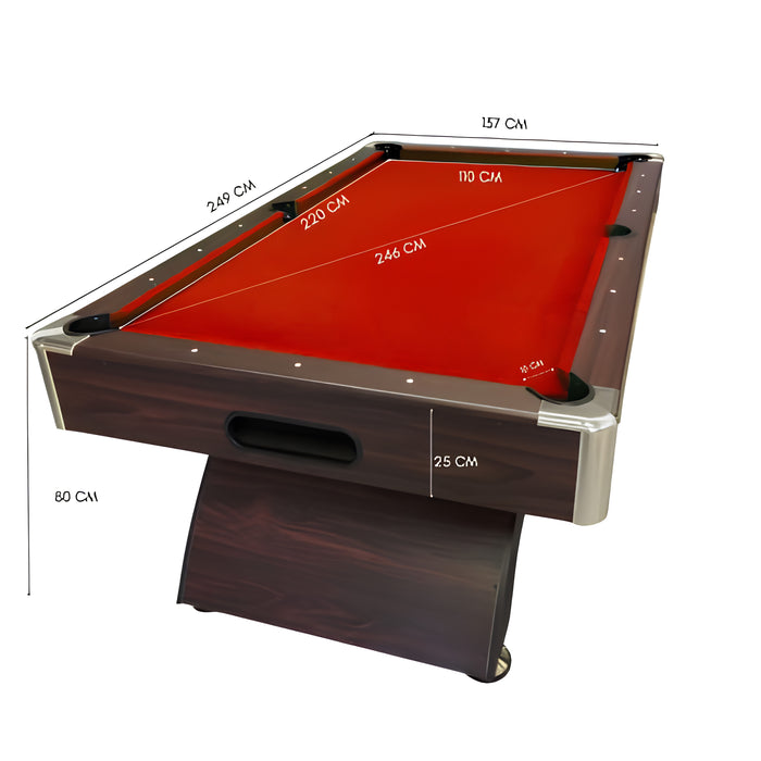 8FT Modern Billiard Table with Storage Benches – Green & Red
