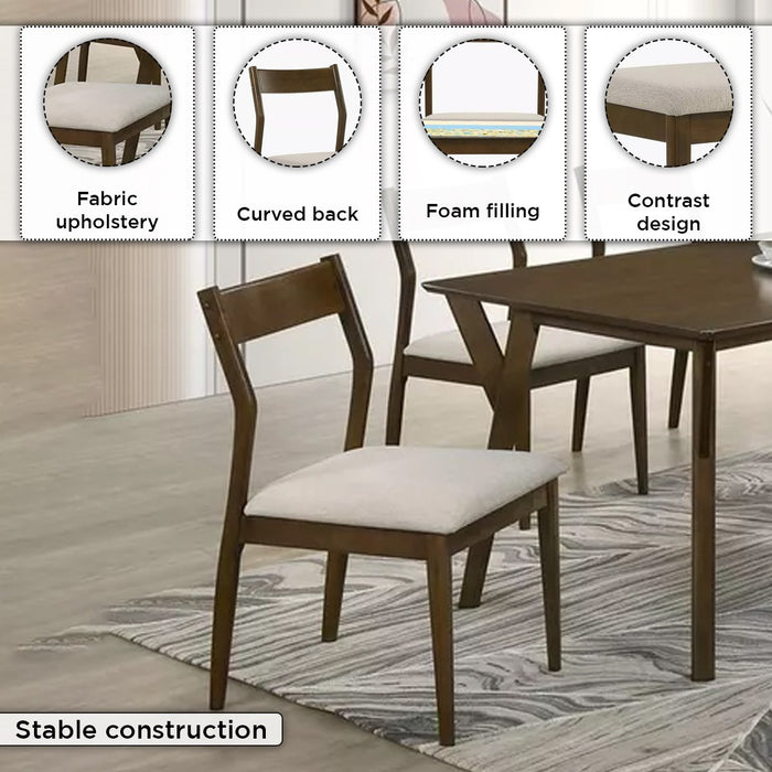 Nordic Solid Rubber Wood 6-Seater Dining Set with Upholstered Chairs