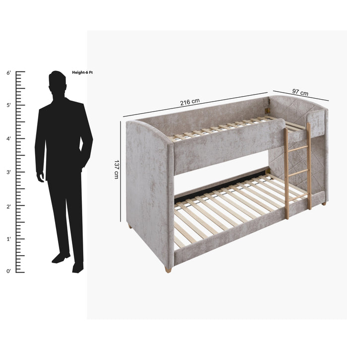 Upholstered Modern Single Bunk Bed - 90x200 cm