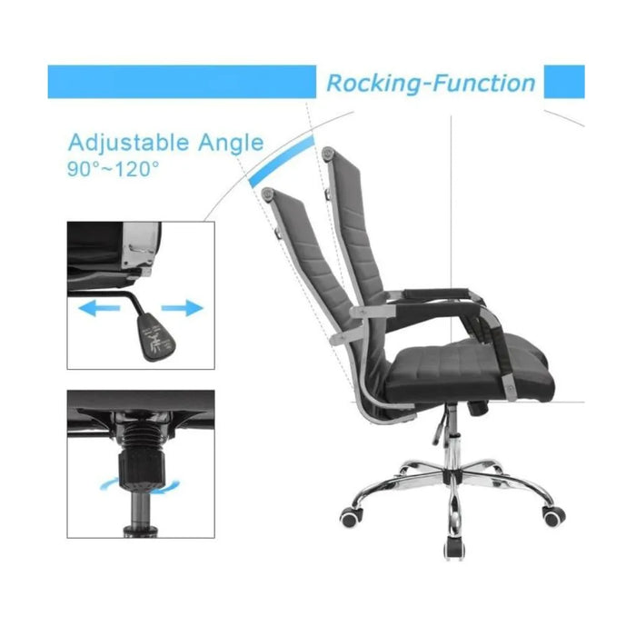 Furmax Ribbed Office Desk Mid-Back PU Leather Executive Conference Chair - Black