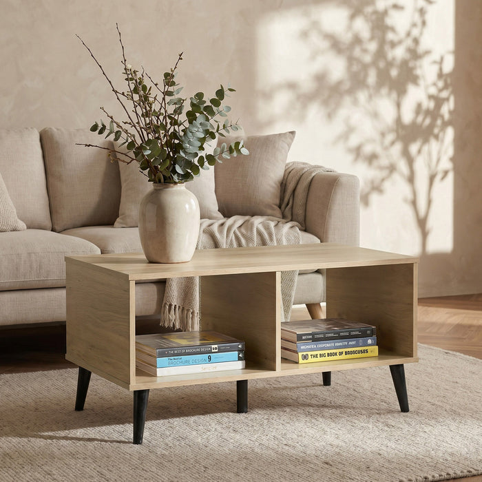 Minimalist Rectangular Coffee Table with Open Storage Compartments