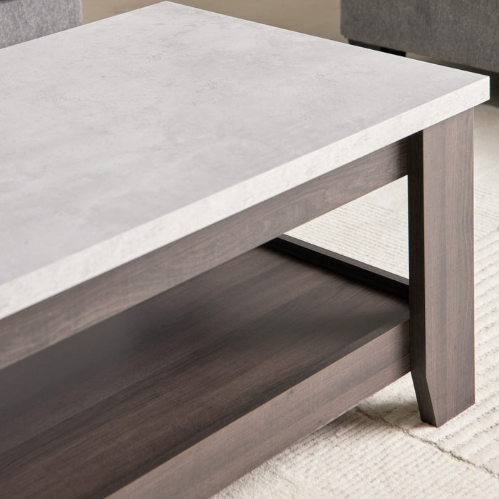 Modern Rectangular Wooden Coffee Table with Bottom Storage Shelf