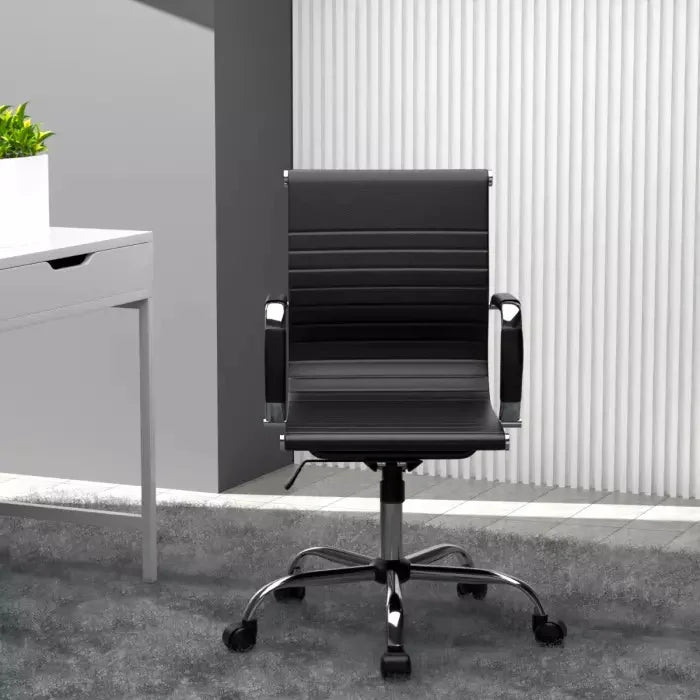Low Back Chair Adjustable PU Chair with Fixed Arms, Tilt Lock and Rolling Castors Ideal for Home and Office