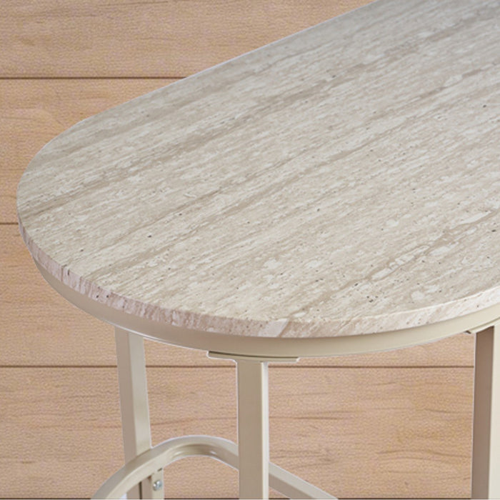2-Seater Travertine Oval High Table Set with Storage
