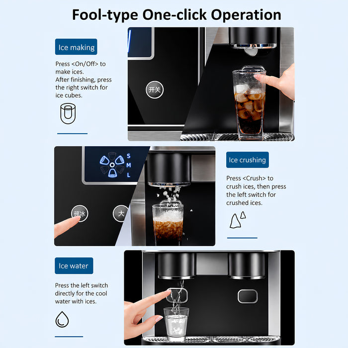 3-in-1 Ice Maker Machine – 18KG/24H Ice Cubes, Crushed Ice & Cold Water