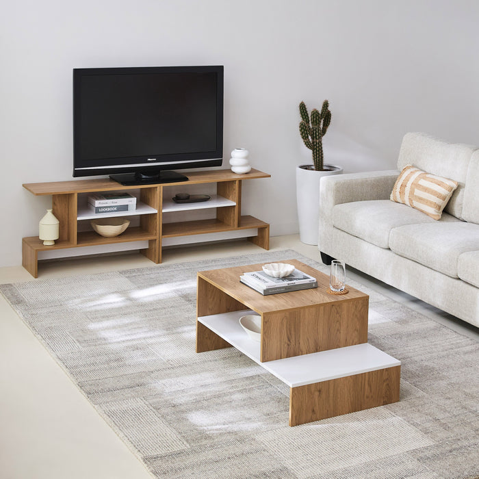 Rectangular Wooden Coffee Table with Bottom Storage Shelf