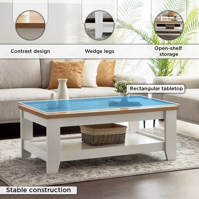 Wooden Coffee Table with Bottom Storage Shelf
