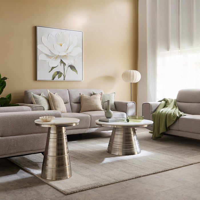 Genuine Marble Top Round Coffee Table with Metal Base