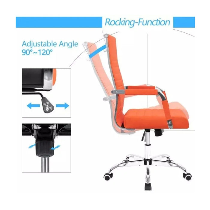Furmax Ribbed Mid-Back Office Desk Chair, PU Executive Conference Chair with Adjustable Height, Swivel Function, Padded Armrests - Orange
