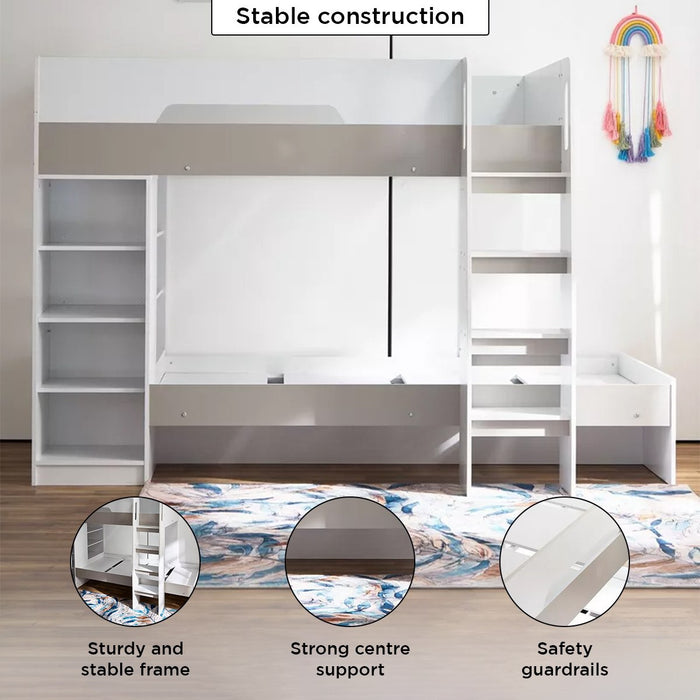 Modern Single Wooden Bunk Bed with Storage Shelves - 90x190 cm