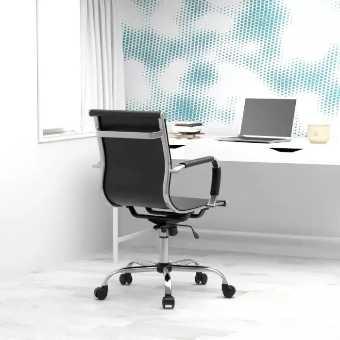 Low Back Chair Adjustable PU Chair with Fixed Arms, Tilt Lock and Rolling Castors Ideal for Home and Office