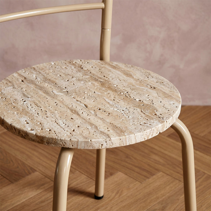 4-Seater Round Travertine Dining Set - Minimalist Style