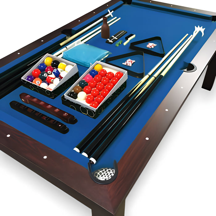 7FT Pool Table with Integrated Dining Table – Green & Blue