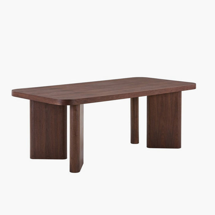 Modern Walnut Finish 6-Seater Dining Set with Upholstered Chairs