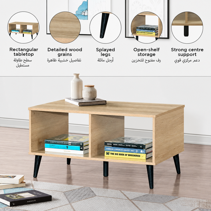 Minimalist Rectangular Coffee Table with Open Storage Compartments
