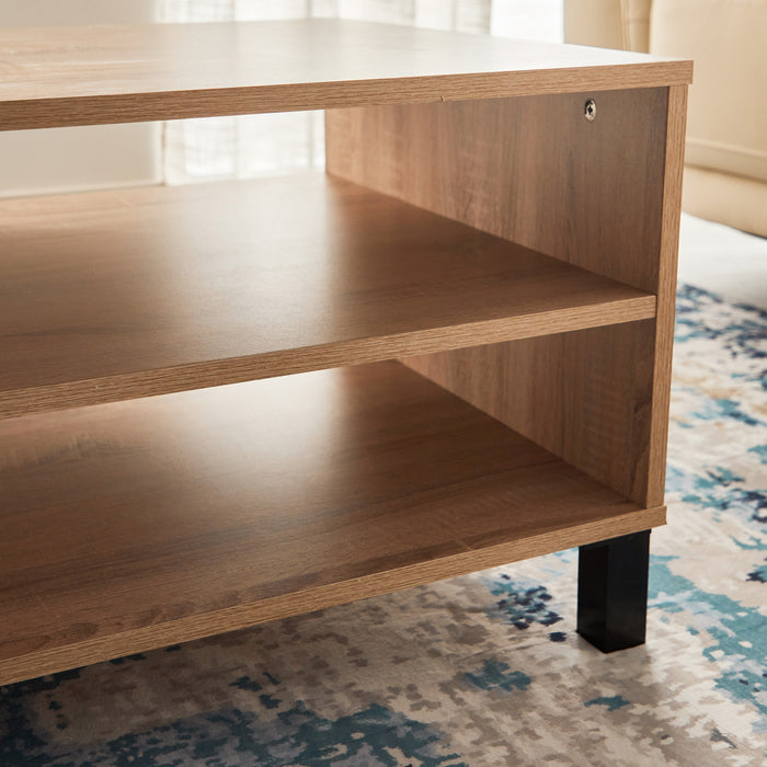 Mid-Century Rectangular Wooden Coffee Table with Storage Shelves
