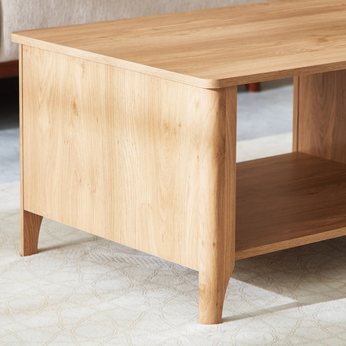 Rectangular Wooden Coffee Table with Rattan Print Storage Drawer