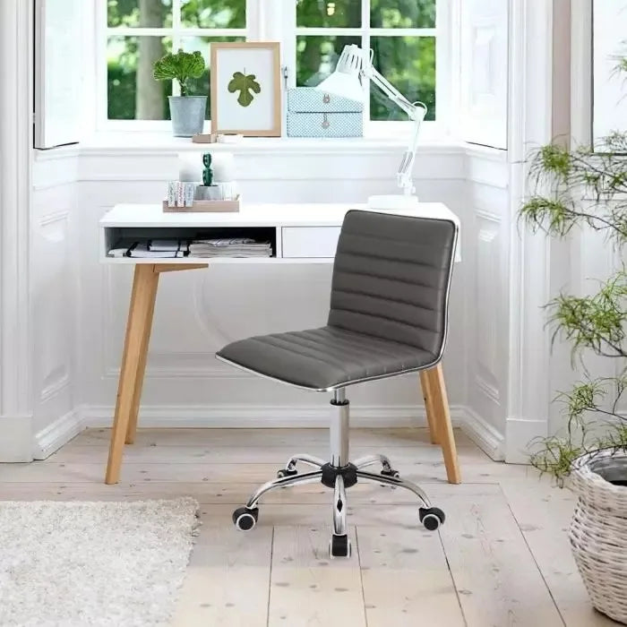 Mid Back Task Chair Comfortable Low Back Leather Swivel Office Desk Chair with Foam Molded Seat and Armless