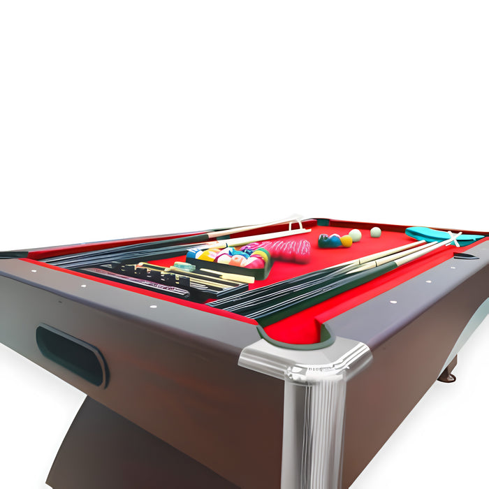 8FT Modern Billiard Table with Storage Benches – Green & Red
