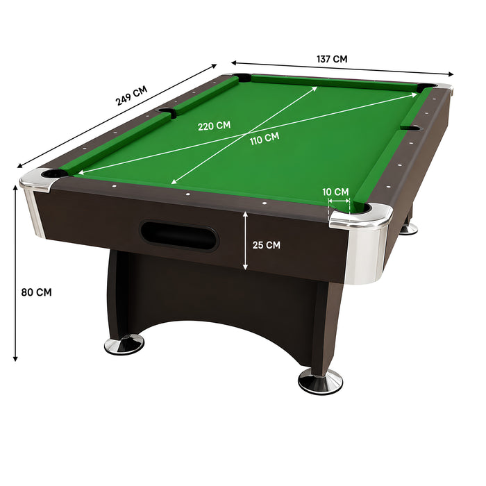 8FT Vintage Green Billiard Table with Storage Benches