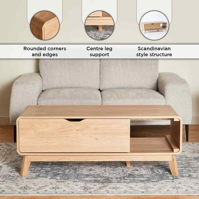 Mid-Century Rectangular Wooden Coffee Table with Storage Door