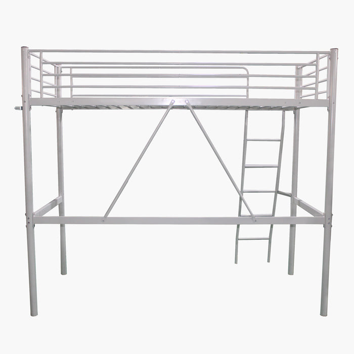 Metal Single Loft Bed Frame with Reversible Ladder (90x200 cm)
