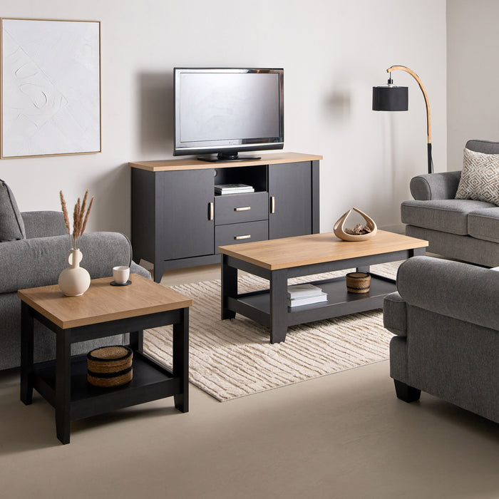 Modern Rectangular Wooden Coffee Table with Bottom Storage Shelf