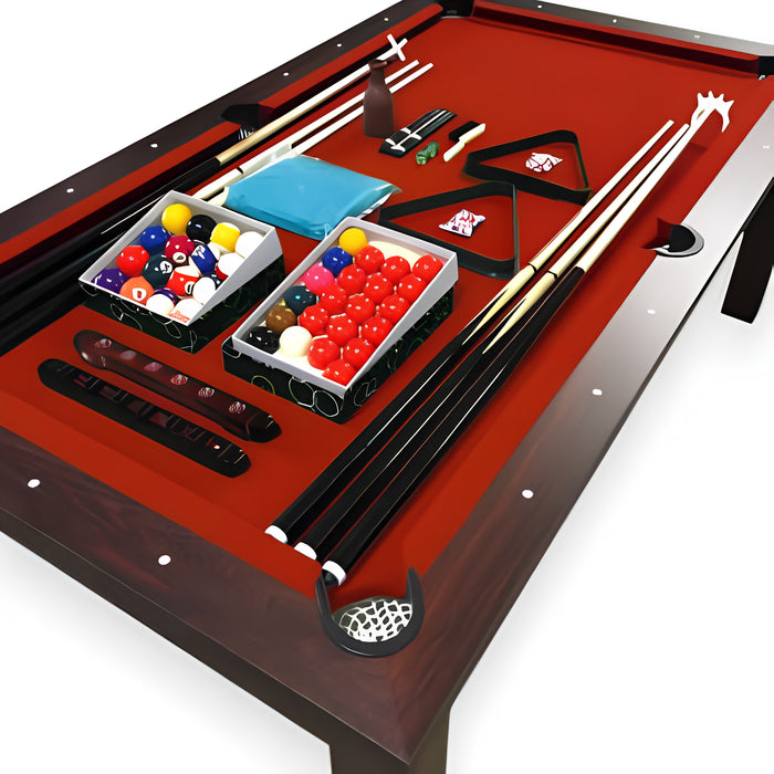 7FT Pool Table Billiards and Integrated Dining Table – Red