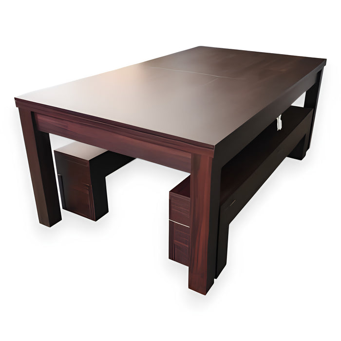7FT Convertible Billiard Table with Dining Table & Storage Benches