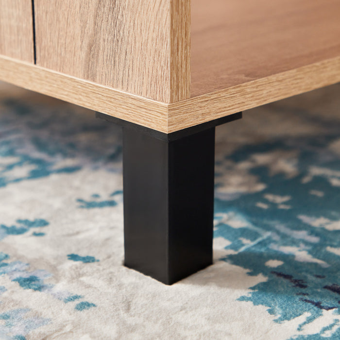 Mid-Century Rectangular Wooden Coffee Table with Storage Shelves