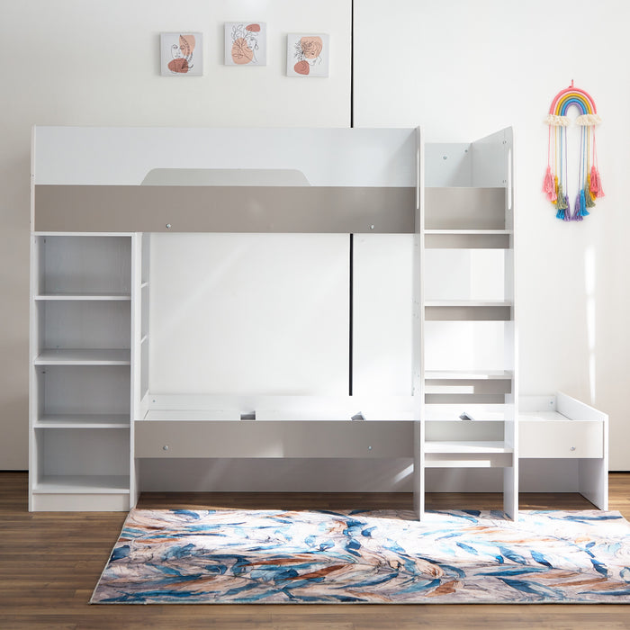 Modern Single Wooden Bunk Bed with Storage Shelves - 90x190 cm