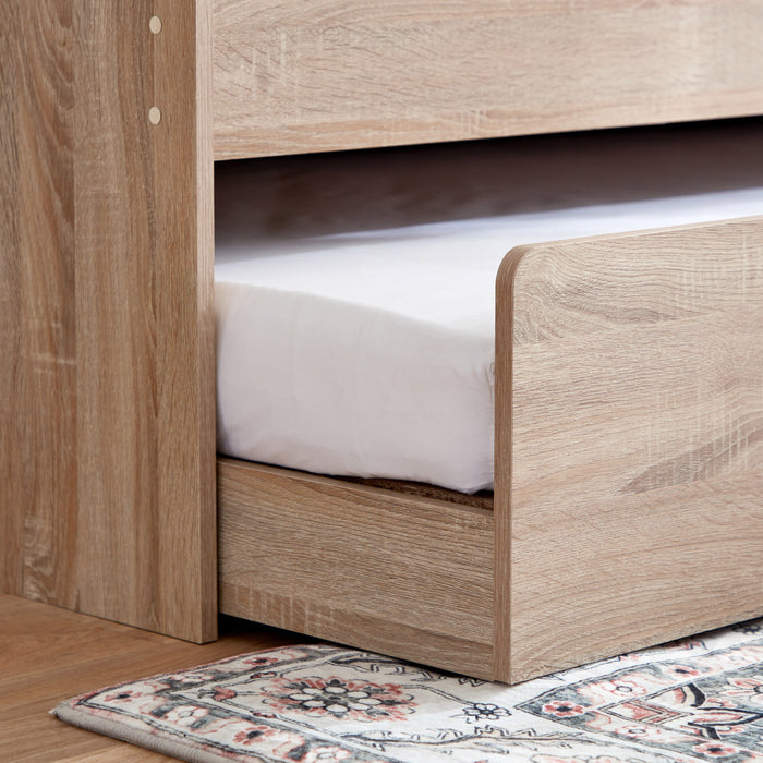 Cooper 90x190 cm Single Cabin Bed with Trundle – Oak Brown / Soft Beige