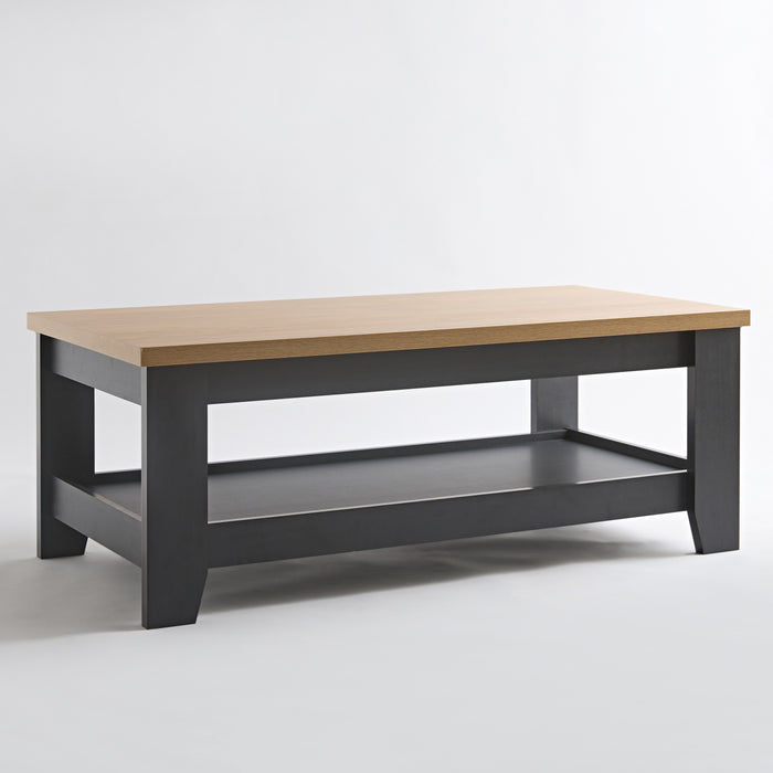 Modern Rectangular Wooden Coffee Table with Bottom Storage Shelf