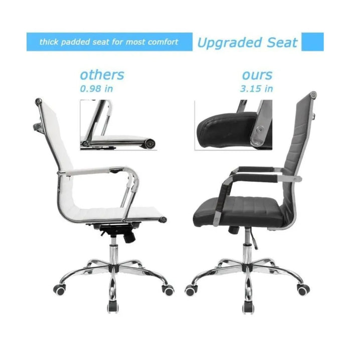 Furmax Ribbed Office Desk Mid-Back PU Leather Executive Conference Chair - Black