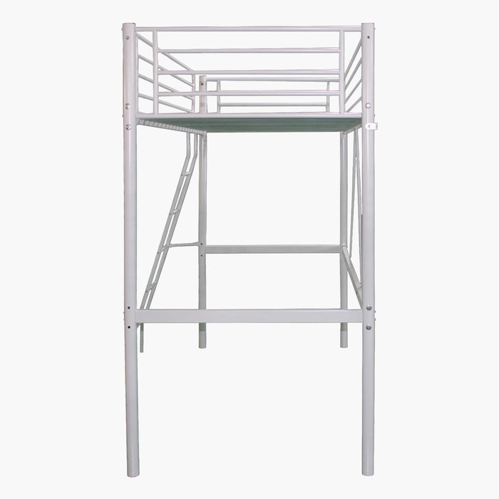 Metal Single Loft Bed Frame with Reversible Ladder (90x200 cm)